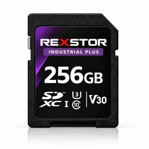 Rexstor Industrial Plus – carte SD 256 Go avec badge violet